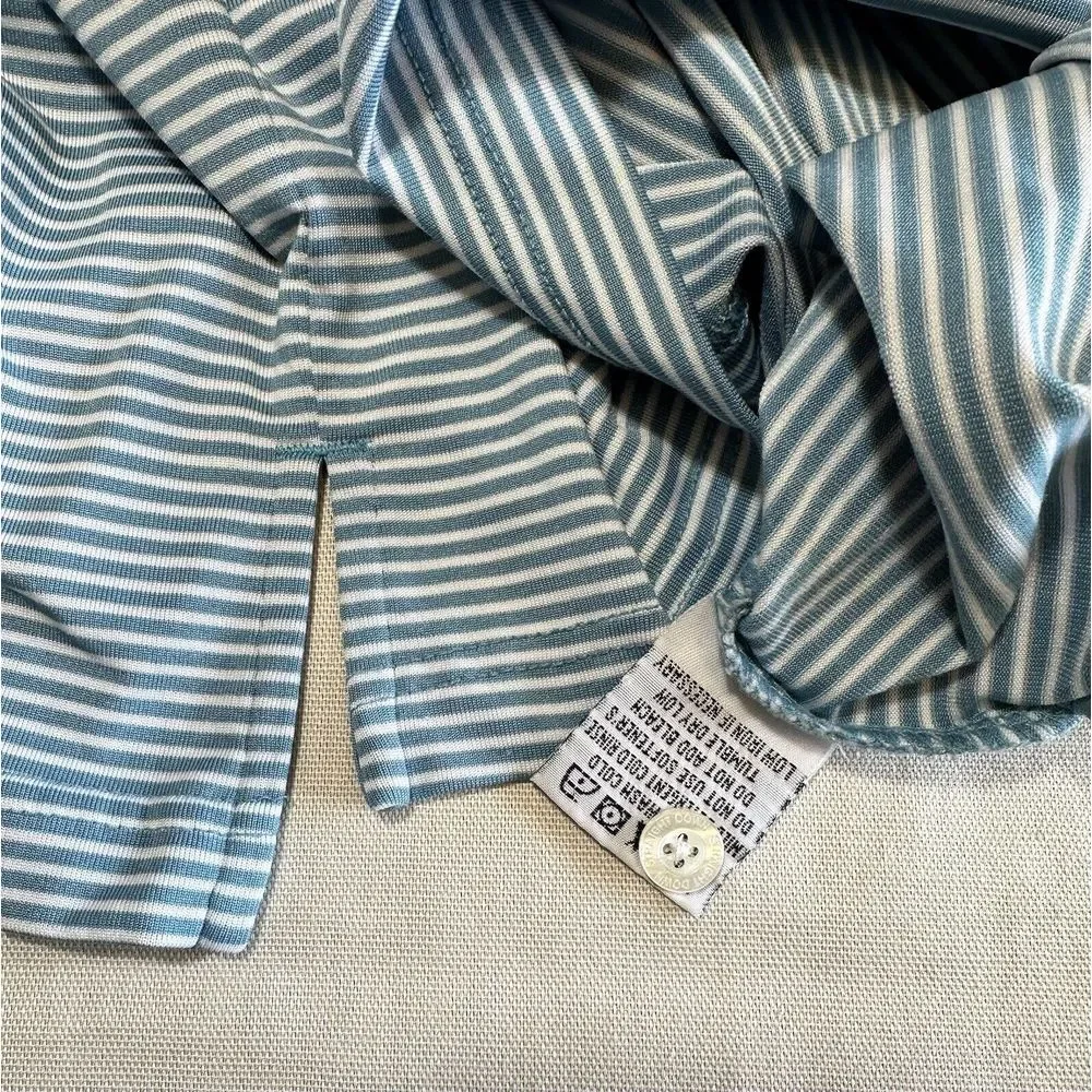 STRAIGHT DOWN Mens Golf Polo Shirt BLUE White Striped Short Sleeve Stretch L